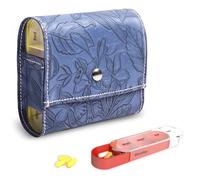 Czzmy Pastillero para 7 días, 4 compartimentos, pastillero 4 veces al día con funda de piel sintética y tarjeta de nombre, caja para medicamentos para píldoras de vitamina aceite de pescado para