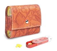 Czzmy Pastillero para 7 días, 4 compartimentos, pastillero 4 veces al día con funda de piel sintética y tarjeta de nombre, caja para medicamentos para píldoras de vitamina aceite de pescado para