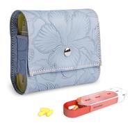 Czzmy Pastillero para 7 días, 4 compartimentos, pastillero 4 veces al día con funda de piel sintética y tarjeta de nombre, caja para medicamentos para píldoras de vitamina aceite de pescado para