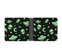 CZZYH Cartera para Hombre, Billetera Plegable de Piel sintética para Hombre, Cartera de Hockey sobre Hielo de Dibujos Animados, Alien de Dibujos Animados de Luna