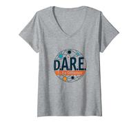 D.A.R.E. To Be Different - Arte Gráfico Inspirador Camiseta Cuello V, Mujer, Gris Jaspeado, S