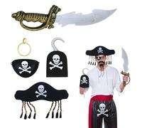 D.A.Y. Republic 5 accesorios de pirata para adultos, accesorio de disfraz para Halloween o fiesta temática del Caribe, gancho, sombrero, parche, espada y aretes, juego de rol