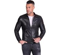 D’Arienzo Chaqueta de Cuero de Cordero para Hombre Color Negro Modelo Biker Cuero Genuino Made in Italy Ted Black/52/L