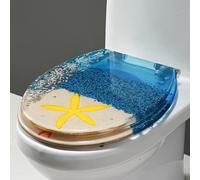 D, asiento del inodoro Ocean Series con efectos 3D, asiento de inodoro cerrado lento, asientos de resina llenos de conchas reales y grava, bisagras de acero inoxidable, fácil de instalar y limpiar,