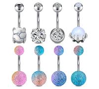 D.Bella 14G Piercing Ombligo 8 Uds Anillos de Vientre Calavera Mano Ombligo Barra de Acero Inoxidable Piercing de Ombligo Joyería para Mujeres