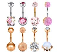 D.Bella 14G Piercing Ombligo 8 Uds Anillos de Vientre Calavera Mano Ombligo Barra de Acero Inoxidable Piercing de Ombligo Joyería para Mujeres
