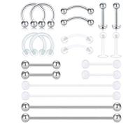 D.Bella Barra de Cejas Acero Inoxidable Y Bioflex Anillo de Lengua Transparente Barra Industrial Piercing Retenedor de Joyería para Mujeres Hombres 16G-14G 20 Piezas