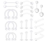 D.Bella Piercing Retenedor Transparente Bioflex Flexible 14G 16G 18G 20G Nariz Lengua Ceja Tragus Ombligo Vientre Pezón Barbell Labio Labret Stud Retenedor
