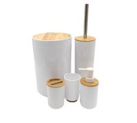 D,casa - Set Accesorios Baño de Bambú Estilo nordico Blanco - Juego de 5 Piezas