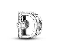 D Charm con letra y corazón, accesorio de pulsera con dijes de plata esterlina 925, collar de pulsera Pandora compatible con, regalo para mujeres