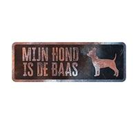 D&D Home, Panel de Aversión Atención al Perro, 40x13x0,3 cm, Versión holandesa, Fondo Negro, Señal de advertencia de metal resistente al óxido con texto divertido