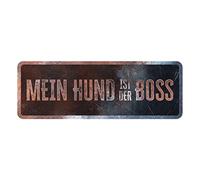 D&D Home, Señal de Advertencia de Advertencia para el Perro, 40 x 13 x 0,3 cm, versión Alemana, Fondo Negro, Metal, Resistente a la corrosión, con Texto Divertido