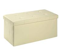 D&D Quality Puff Almacenaje, Asiento Acolchado, 76 x 38 x 38 cm, Plegable - Exterior Polipiel Suave - Carga Máxima de 300 kg (Beig)
