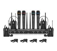 D Debra Audio AU800 Pro UHF Sistema de micrófono inalámbrico de 8 Canales con 4 micrófonos de Mano y 4 micrófonos, Receptor de Metal, Ideal para Karaoke, Iglesia, Fiesta (con 4 de Mano y 4 de Cuerpo)