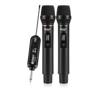D Debra Microfono Inalambrico,Sistema de micrófono dinámico inalámbrico Dual UHF,Micrófono de Mano de Metal para Karaoke con Receptor de Canto Recargable,Micrófono para Karaoke,Iglesia