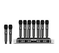 D Debra Sistema de Micrófono Inalámbrico 8 Canales DU8008 - Kit con 8 Micrófonos de Mano para Karaoke, Escenario, Fiestas y Conferencias, Receptor con Pantalla y Función Bloqueo