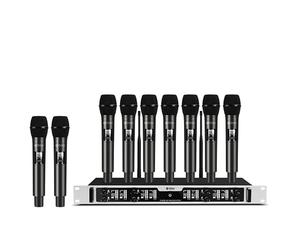 D Debra Sistema de Micrófono Inalámbrico 8 Canales DU8008 - Kit con 8 Micrófonos de Mano para Karaoke, Escenario, Fiestas y Conferencias, Receptor con Pantalla y Función Bloqueo
