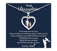 D Dongjiangjin Gift Collar con colgante de corazón para hija, te amo para siempre, de papá, regalo de Navidad, San Valentín, cumpleaños para adolescentes y mujeres, Zirconia cúbica Acero inoxidable