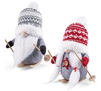 D-FantiX Gnomos de Trineo Decoraciones, 2 Unidades Hecho a Mano Tomte Swedish Gnomos Escandinavos Nordic Gnomes Muñeca de Elfo de Navidad con Campana Cuernos de Reno Adornos Decoración del Hogar