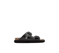 D.Franklin Sandalias de Mujer Cierre Hebilla en Negro Brillante Vibe Buckle - Sandalias deportivas planas cómodas para verano - Talla (37) - Modelo Buckle