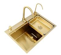d Fregadero de cocina con grifo Fau y filtro de tres agujeros, diseño montado en escalón, 68 x 46 x 22 cm, incluye accesorios para cocinas modernas