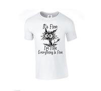 D&H CLOTHING UK It's Fine I'm Fine Everything is Fine - Camiseta divertida con meme de dibujos animados de gato, blanco, XL