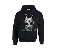 D&H CLOTHING UK It's Fine I'm Fine Everything is Fine - Sudadera con capucha divertida de gato de dibujos animados, Negro, S