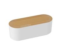 D-Line Caja Organizadora de Cables, Oculta Regletas y Gestiona Cables de Escritorio o TV - 325 mm (L) x 125 mm (An) x 115 mm (Al) - Tamaño Pequeño - Blanco con Tapa Efecto Madera