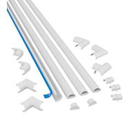 D-Line Micro+ 2010KIT001, Canaletas adhesivas de PVC para cables, Multipack de 4 piezas (20x10 mm) de 1 metro de longitud en color blanco, Solución para organizar, proteger y cubrir cables