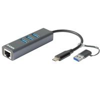 D-Link DUB-2332, Adaptador 4 en 1 USB-C y USB a 3 Puertos USB 3.0 y Puerto de Red LAN Gigabit, Compatible PC, MacBook Pro, MacBook Air, iPad Pro, Chromebook, Surface Pro