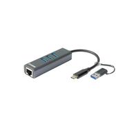 Adaptador Gigabit D-Link USB-C/USB > 3 x USB 3.0 (SS) + 1 x RJ45 Ethernet Gigabit