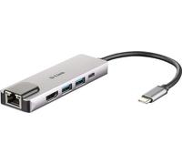 D-Link DUB-M520 - Hub USB tipo C, 5 en 1, adaptador USB C con HDMI 4K y 1080p, 2 puertos USB3.0/USB2.0, 1 puerto USB C de carga hasta 60W y datos