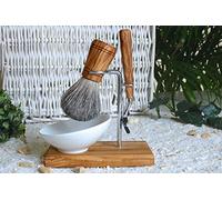 D.O.M. Classic Plus - Juego de brochas de afeitar (4 piezas, madera de olivo con cuenco de porcelana, ovalado, 10 cm, M3)