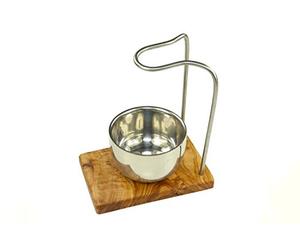 D.O.M. Design Plus - Soporte para brocha de afeitar (madera de olivo, con barra de acero inoxidable brillante)