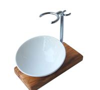 D.O.M. Juego de brochas de afeitar Classik Plus, 3 piezas, de madera de olivo con cuenco de porcelana ovalado de 10 cm + soporte de afeitar