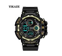 (D-Oro negro) Reloj deportivo multifunción YIKAZE para hombre, reloj digital LED, esfera grande, resistente