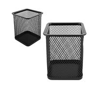 D.RECT - 2 unidades - Caja de metal rectangular para bolígrafos, soporte para bolígrafos, cubo de alambre de metal, taza multifunción de malla, color negro