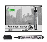 D.RECT 2150 rotuladores permanentes, resistentes al agua con punta redonda, multicolor, resistentes al agua, 12 unidades, color negro