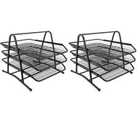 D.RECT 7610, Bandeja para Cartas de 3 Niveles de Malla metálica, A4, Bandeja Organizadora de Cartas, Uso en Casa u Oficina, Color Negro, Normal (Paquete de 2)