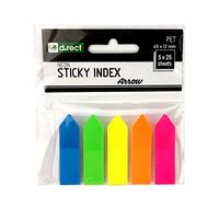 D.RECT 9347 Indices adhesivos de film plástic con forma de flecha | 12x45 mm, 5 colores x 25 unidades | Marcadores adhesivos | flechas adhesivas