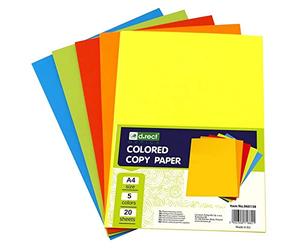 D.RECT 960138- Papel de color, A4, 100 hojas, 5 Tonos de Color, 5x20 hojas, multicolor