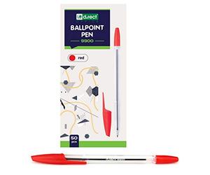 D.RECT 9900 - Lote de 50 bolígrafos de punta redonda (carburo de tungsteno, tapa de clip, 50 unidades), color rojo transparente