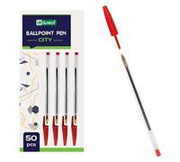 D.RECT City - Lote de 50 bolígrafos de punta redonda de carburo de tungsteno con tapa transparente, color rojo