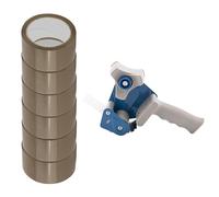 D.RECT - Desenrollador para cinta adhesiva con 6 rollos de cinta marrón HOT MELT 50 m x 48 mm, carrete para cinta de embalaje hasta 50 mm de ancho, cinta para embalar paquetes y cajas de envío