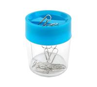 D.RECT Dispensador Magnético de Clips - Caja Redonda Transparente con Tapa Negra o Azul - Acceso Rápido y Ordenado - Ideal para Oficina, Hogar o Escuela