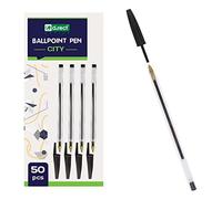 D.RECT Juego de 50 bolígrafos con tapa transparente, bolígrafo con bola de carburo de tungsteno, color negro