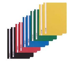 D.RECT Lote de 10 Carpetas A4 con Tapa Transparente - Carpetas de Láminas PP sin Perforación - 5 Colores Surtidos (2 por color) - Carpetas Escolares y de Oficina con Etiqueta Fronta