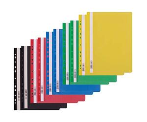 D.RECT Lote de 10 Carpetas A4 con Tapa Transparente y Perforación Lateral - Carpetas de Plástico PP con Mecanismo Metálico - 5 Colores Surtidos (2 por color)