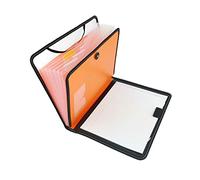 D.RECT Maletín portadocumentos, bloc de notas, carpeta clasificadora, ampliable, portátil, carpeta portadocumentos, goma redonda con botón de cierre, 7 compartimentos A4 naranja