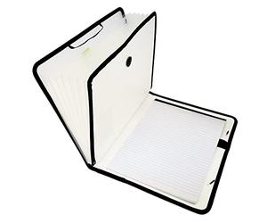 D.RECT Maletín portadocumentos, bloc de notas, carpeta clasificadora, ampliable, portátil, carpeta portadocumentos, goma redonda con botón de cierre, 7 compartimentos A4, color blanco